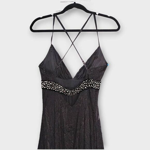 Bebe Black Silk gown Sz Medium Swiftie Burnt Velvet Print Maxi Dress Vtg Glamcor - Picture 12 of 15